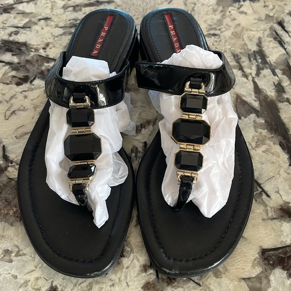🛍️Prada Patent Jewel Thong Slides 37.5 - Picture 2 of 11